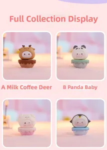 Macro detail of four cute animal tumbler ornaments in pastel colors and wave bases