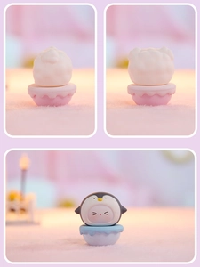 Detailed multi-angle view of a cute penguin tumbler figurine for desk decoration