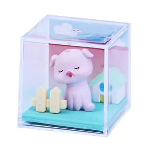 Pink pig in a miniature forest landscape desk ornament in transparent acrylic box
