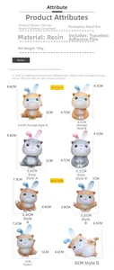 Detailed size chart for resin bobblehead cat statues with dimensions and styles