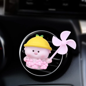 Clip de ventilation mignon cochon rose avec moulin à vent pour décoration de voiture
