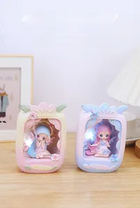 Detail view of pink and blue flower fairy night lights with 3D petal textures for girls