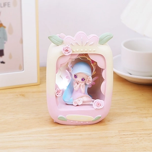 Pink fairy night light with resin rose relief and cute angel for bedroom decor