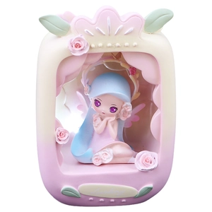 Fairy flower night light lamp with resin fairy figurine for bedroom bedside decor