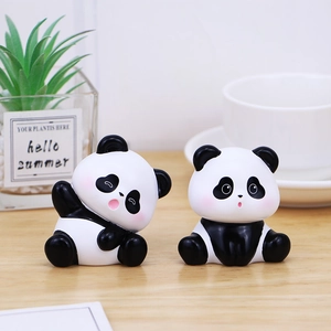 Cute panda resin figurines set on wooden desk for home and office decor ornaments