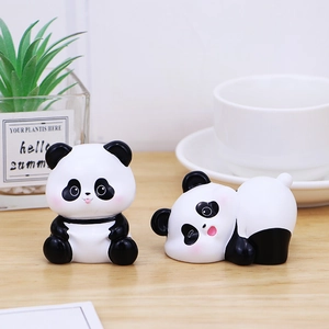 Cute panda resin figurines set for home desk and car interior decor with two poses