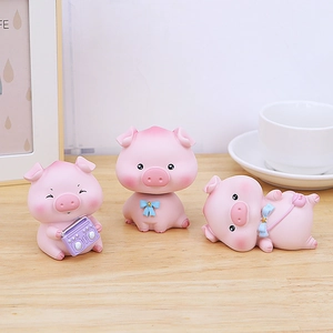 Lot de trois figurines de cochons roses en résine pour décoration de bureau mignonne