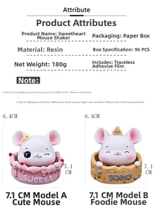 Detail showing Sweet Mouse resin bobblehead car ornament with adhesive base and sizing