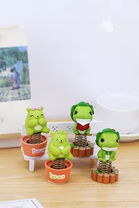 Cute cartoon dinosaur spring desktop ornaments with Dooro logo on mini white bench