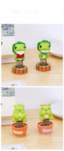 Close-up of healing style frog and bear spring figurines on a wooden desk