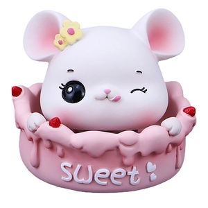 Cute white mouse shaking head ornament with sweet pink base and strawberry details
