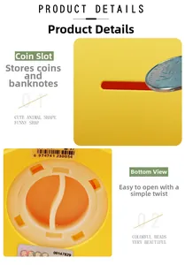 Close-up of the top coin slot and rotatable bottom opening of this cartoon bear piggy bank