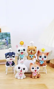 Set of six cute resin dog figurines with spring-mounted cloud and star decorations