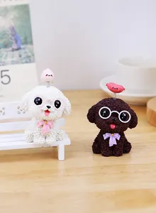 Cute teddy and pomeranian dog resin ornaments with peach and sausage spring decor