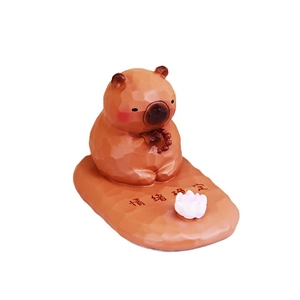 Geometric Capybara desk ornament holding prayer beads with stable emotion text base