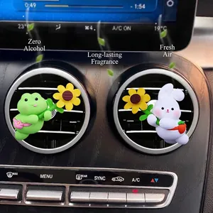 Cute Cartoon Animal Car Air Vent Clip Decoration Resin Kawaii Bunny Frog Panda 3D Automotive Interior Ornament Diffuser