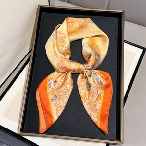 French Rainforest Print Square Scarf For Women Polyester Satin Satin Lightweight Artistic Floral Pattern Head Neck Wrap