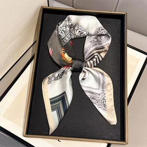 Carré De Satin Style Français Imprimé Artistique Femme Foulard Satin Polyester Rétro Cadre De Luxe Motif Animal Accessoire Élégant
