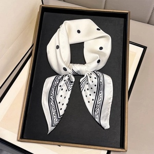 Polka Dot Print Square Scarf For Women Satin Like Polyester Vintage Elegant Neck Kerchief Fashion Headband Accessories