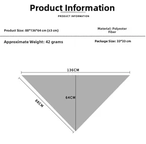 Size chart showing 136x88x64cm dimensions for polyester twill triangular scarf