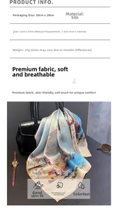 Vista dettagliata di un foulard in seta 53x53cm con stampa paesaggio e tessuto da 22g