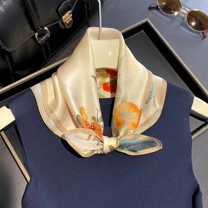 Neuer Chinesischer Stil 100% Maulbeerseide Quadratischer Schal Granatapfel Blumendruck Halstuch Damen Retro Elegant Seidentuch