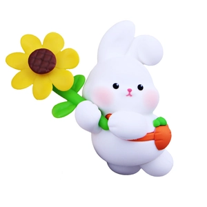Cute cartoon white bunny with sunflower car air vent ornament made of resin