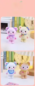 Set of four cute resin bear figurines in cream and pink colors for desktop decoration