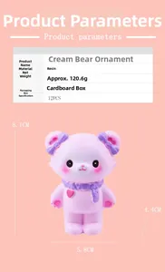 Detailed size parameters of the 8.1cm pink resin creamy bear ornament for desk decor