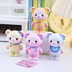 Cute Resin Creamy Bear Desktop Ornament Cartoon Animal Statue For Room Office Desk Decor Birthday Cake Decoration Gift
