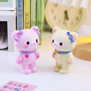 Cute cream bear ornaments for desktop decoration including pink and beige resin figures