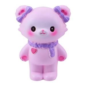 Pink cream bear desktop ornament with purple bows and heart detail for bedroom decor