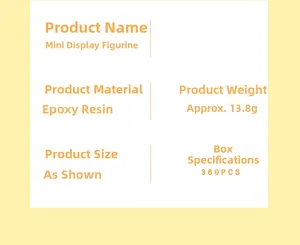 Specifications table for resin desktop figurine detailing weight 13.8g and dimensions