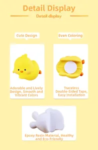 Detail of cute yellow resin chick ornament with traceless double-sided tape backing