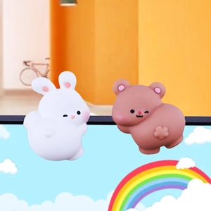 Set of cute white rabbit and brown koala figurines for computer monitor decoration