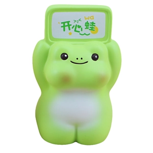 Cute green frog tabletop figurine holding a sign for stress relief and office decor