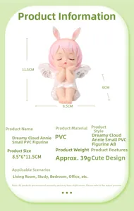 Détail de la poupée en vinyle Annie avec dimensions 8,5x6x11,5 cm et ses ailes