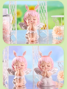 Détails de figurines d'ange pour gâteau avec oreilles de lapin et ailes argentées