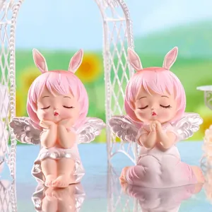 Décorations de gâteau lapin ange rose avec ailes argentées pour fête d'anniversaire fille