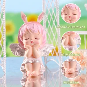 Figurine ange fille lapin rose avec ailes argentées pour décoration de gâteau de princesse