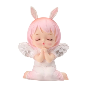 Décoration de gâteau ange rose avec oreilles de lapin et ailes argentées pour fête