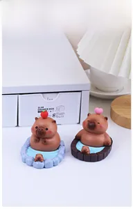 Capybara phone stand set with cute resin figurines and decorative miniature bases