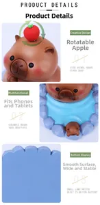 Detail of Capybara phone stand with rotatable apple and built-in light button