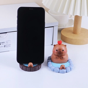 Cute Capybara Phone Holder Resin Desktop Ornament Bathing Animal Stand Home Office Decoration Creative Gift