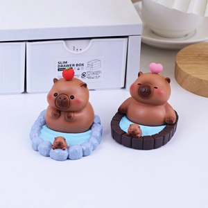 Cute Capybara desktop ornaments set featuring a bath theme for home and office decor