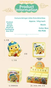 Detailed resin Pixiu blind box toy set with size specs, packaging box and display stand