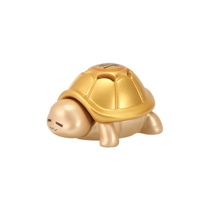 Golden turtle incense burner with red auspicious symbol on a white background
