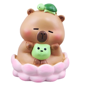 Süße Capybara-Harzfigur mit kleiner Schildkröte auf dem Kopf und rosa Wolken-Basisdeko