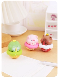 Detailed view of cute frog, pig, and capybara tumbler desktop ornaments with matte finish