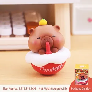 Cute Capybara roly-poly desktop toy for stress relief, 5.5x5.3x6.8cm brown PVC decoration